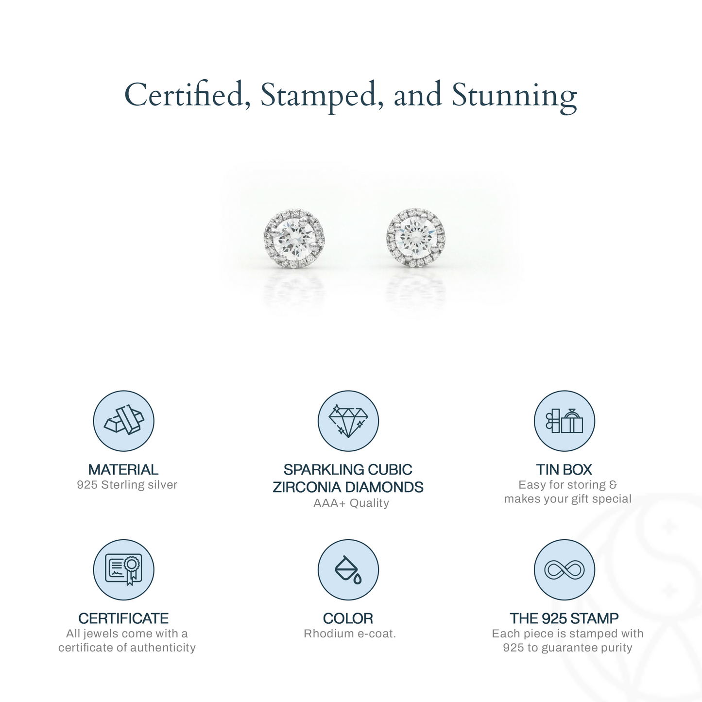 Halo Solitaire Silver Earrings