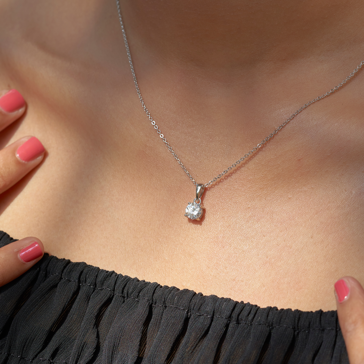 Premium Solitaire Silver Necklace