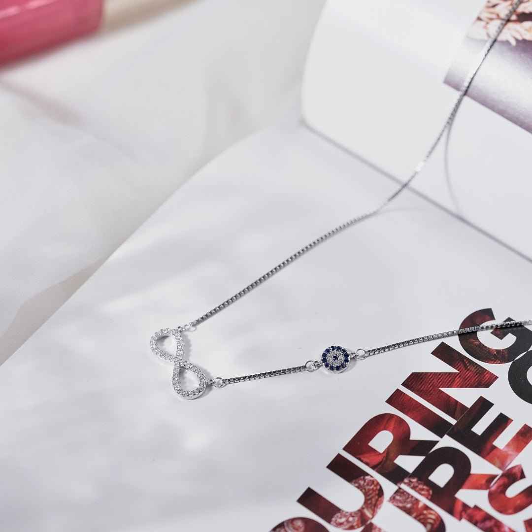 Evil Eye Eternity Silver Diamond Necklace