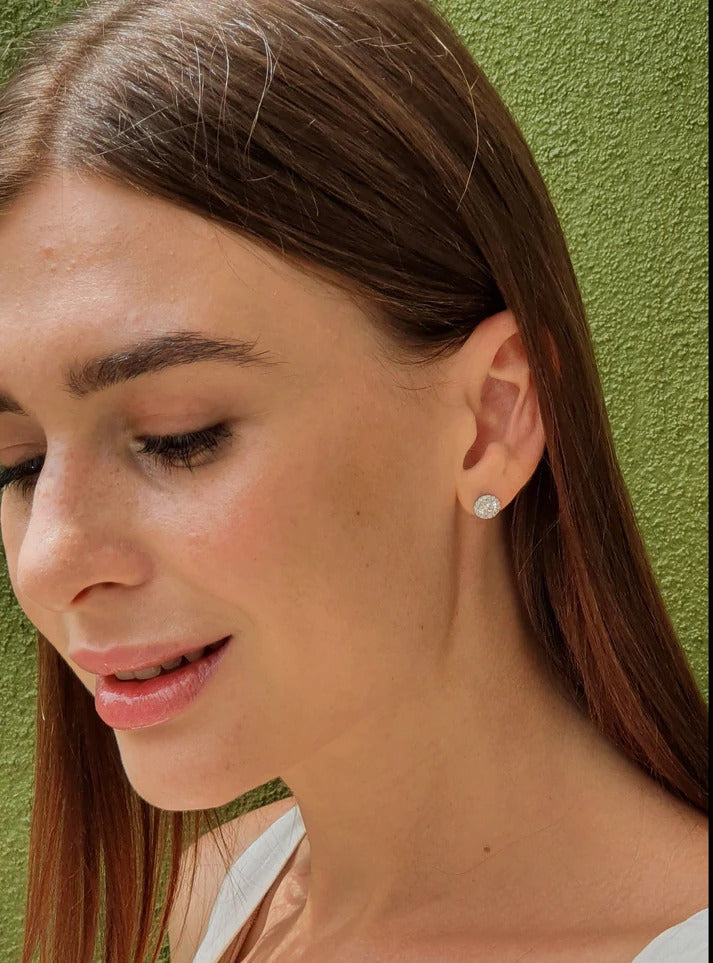 Halo Solitaire Silver Earrings