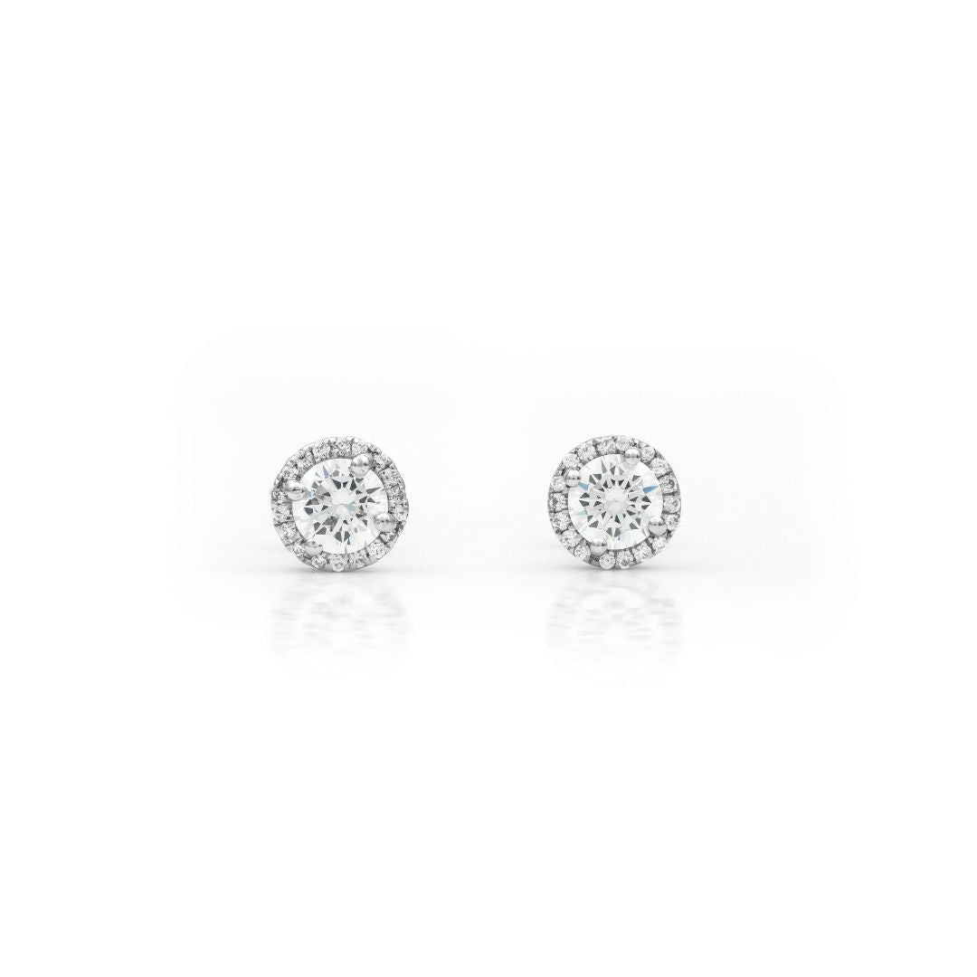 Halo Solitaire Silver Earrings