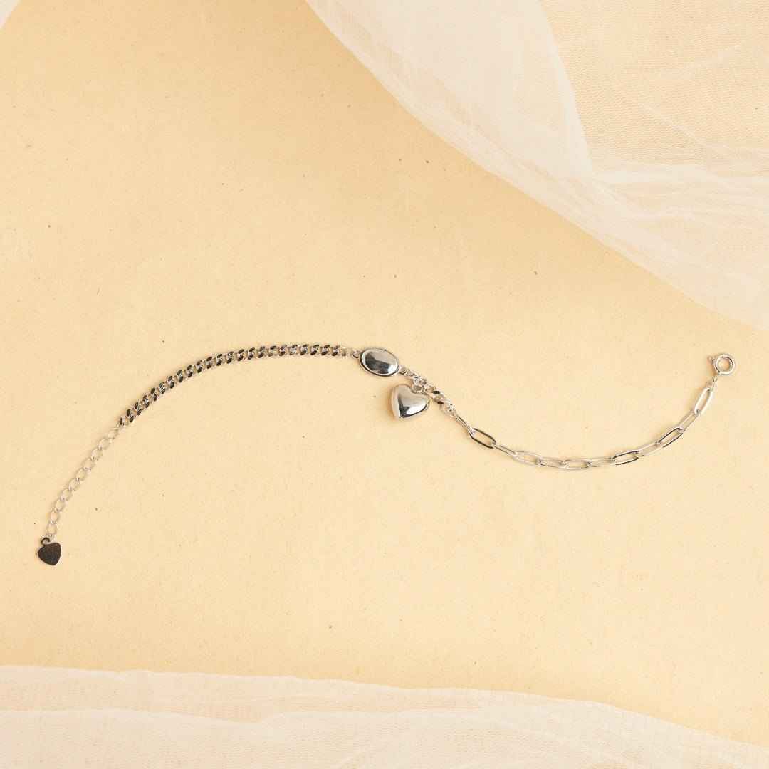 Heart Charm Link Silver Bracelet