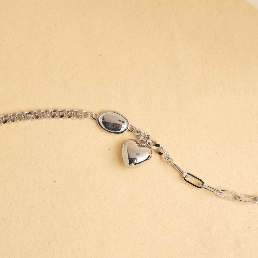 Heart Charm Link Silver Bracelet