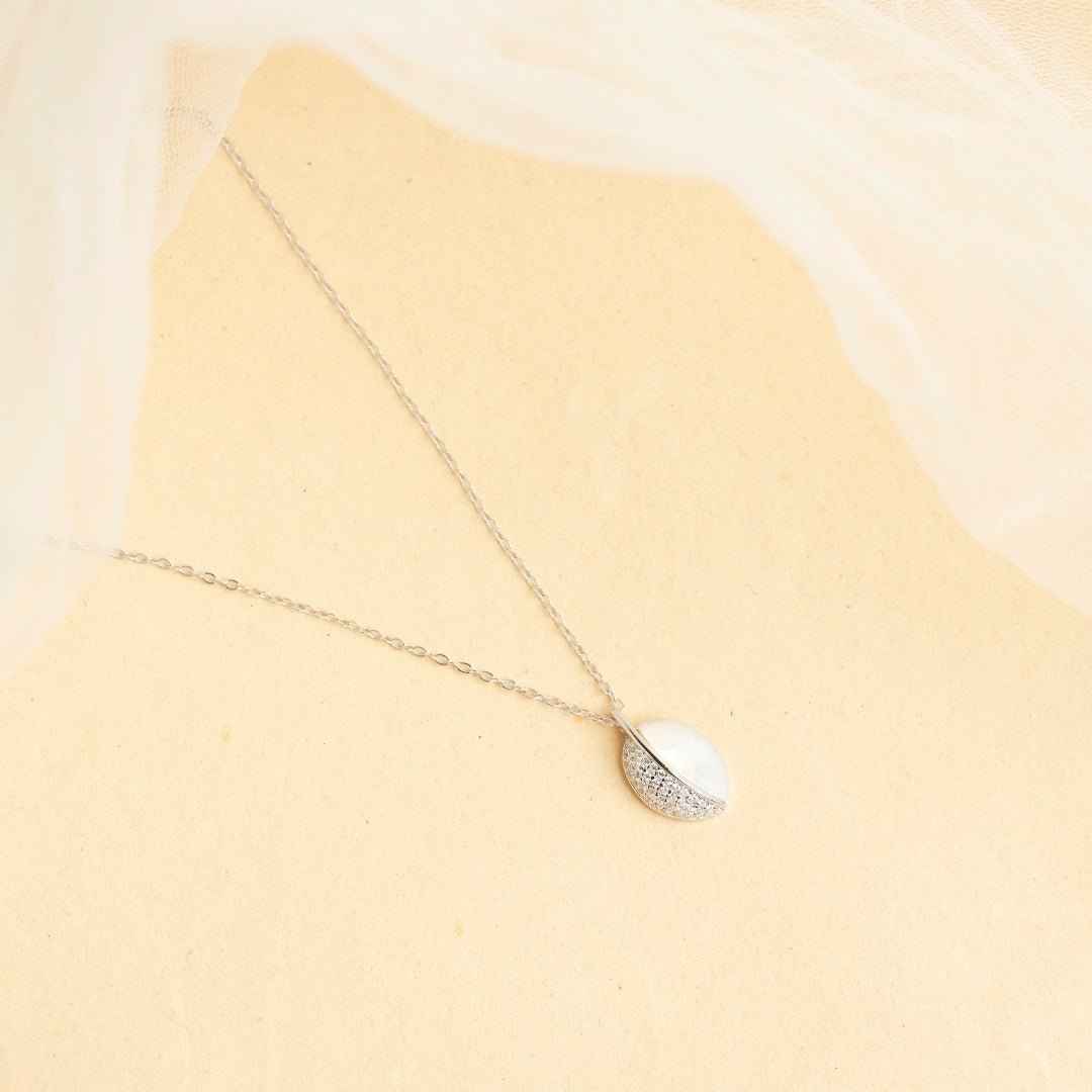 Mother Of Pearl Drop Silver Necklace