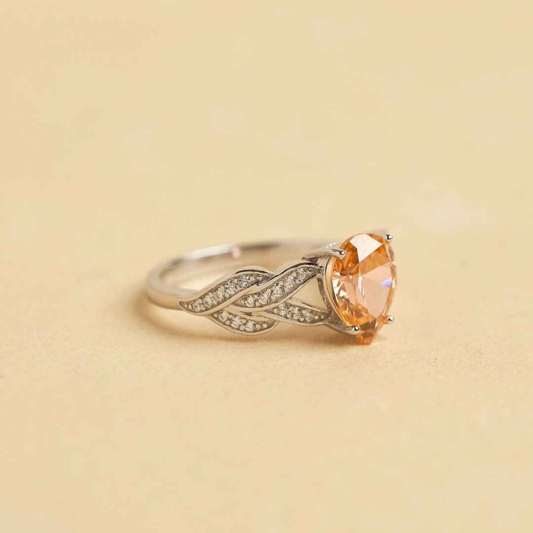 Pear Orange Stone Silver Ring
