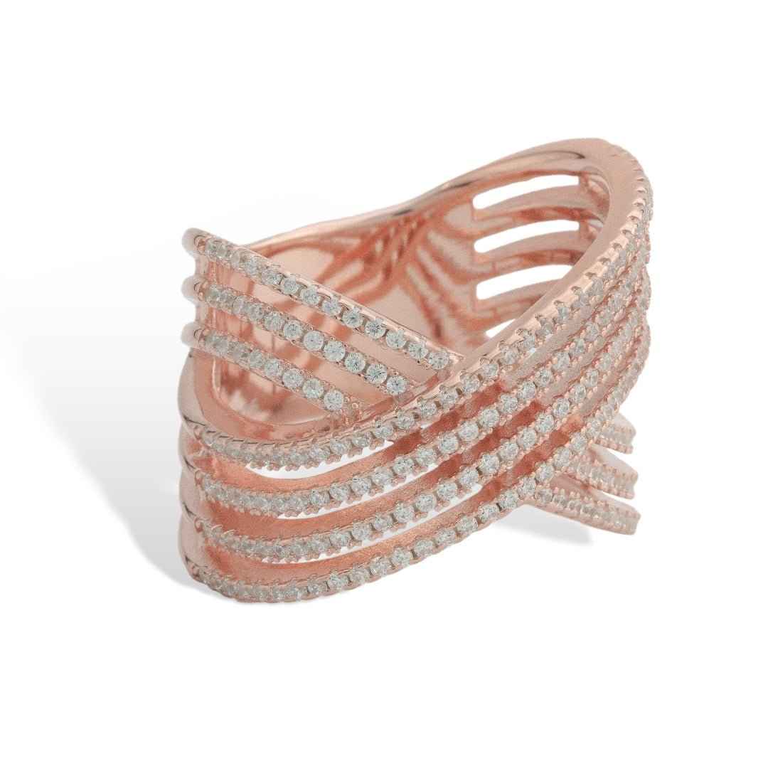 Rose Gold Silver Criss Cross Diamond Ring