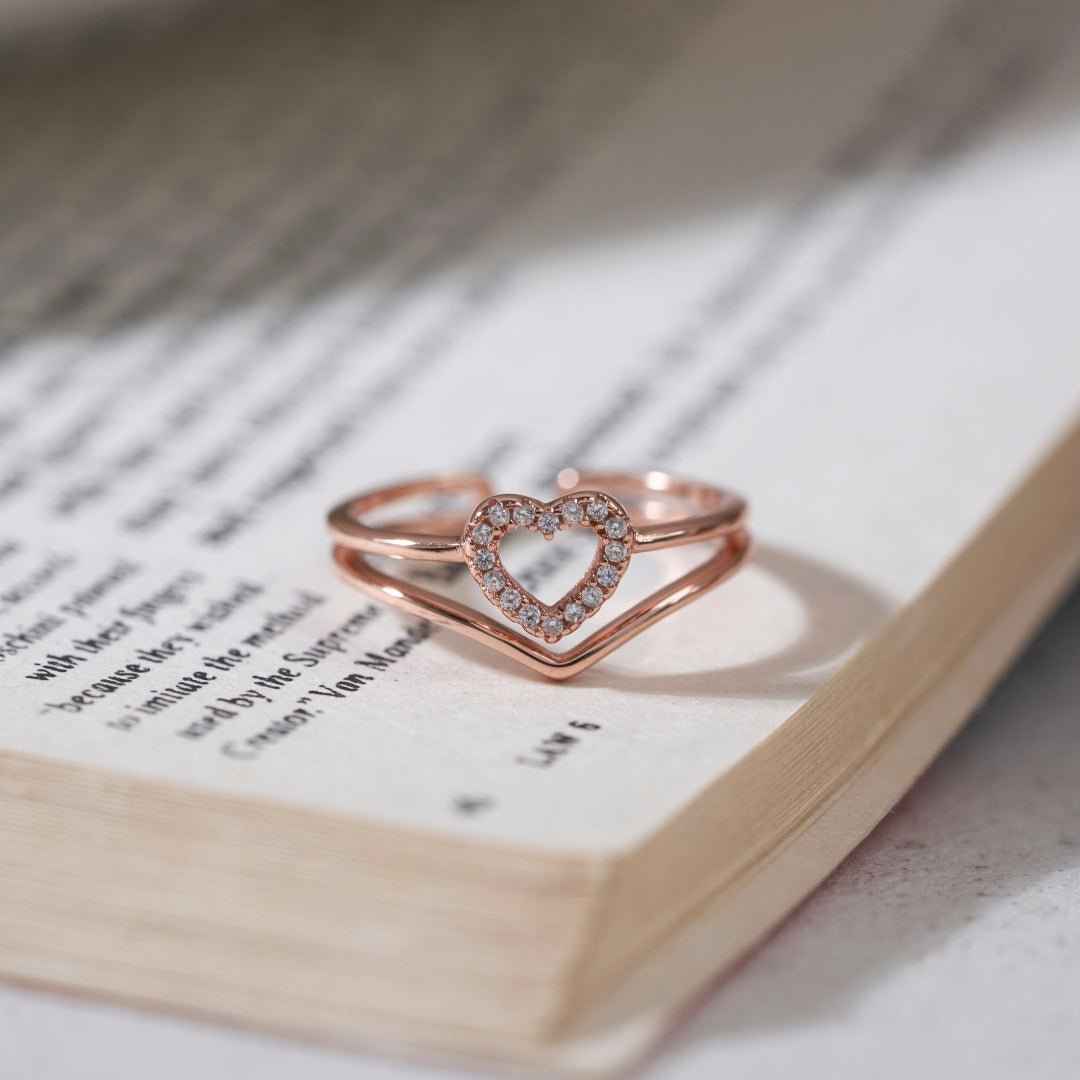 Rose Gold Silver Eternal Heart Diamond Ring