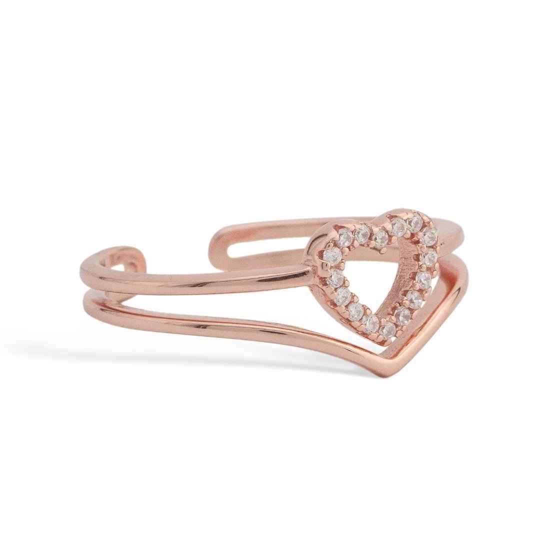 Rose Gold Silver Eternal Heart Diamond Ring