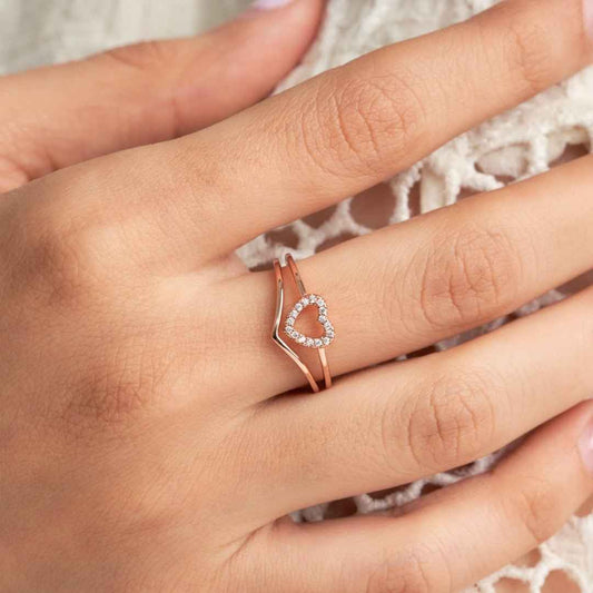 Rose Gold Silver Eternal Heart Diamond Ring