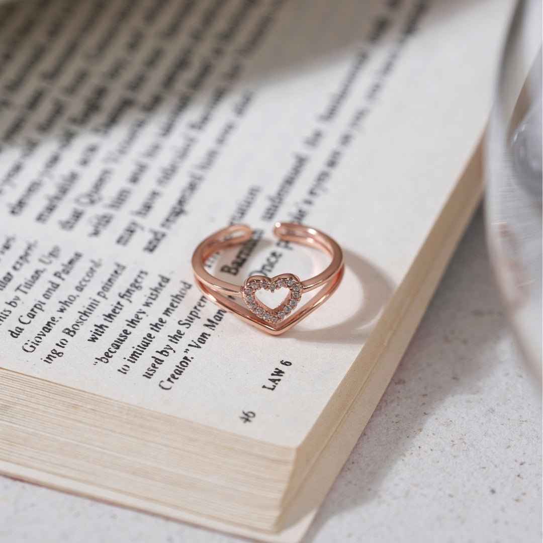 Rose Gold Silver Eternal Heart Diamond Ring