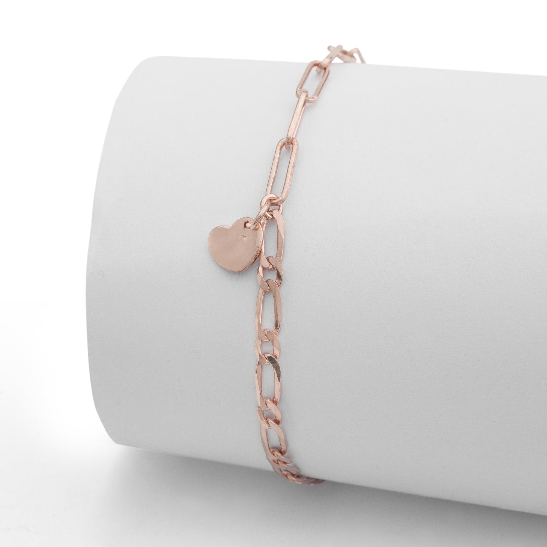 Rose Gold Silver Heart Charm Bracelet