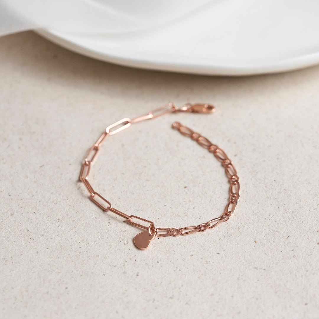 Rose Gold Silver Heart Charm Bracelet