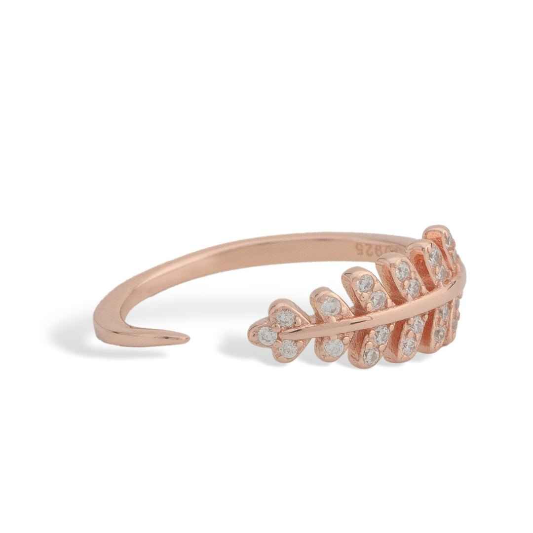 Rose Gold Silver Lucky Leaf Diamond Ring