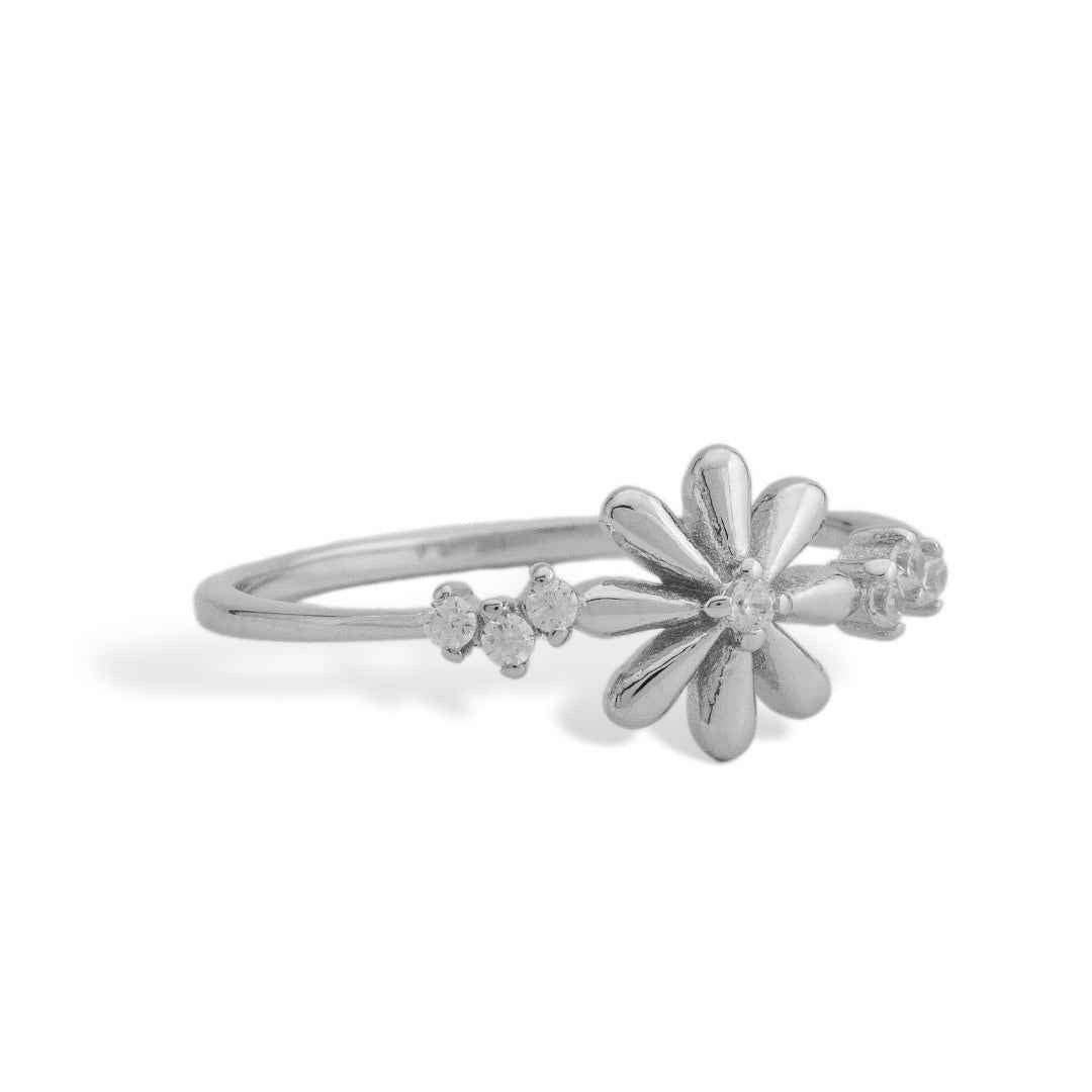 Silver Flower Diamond Ring