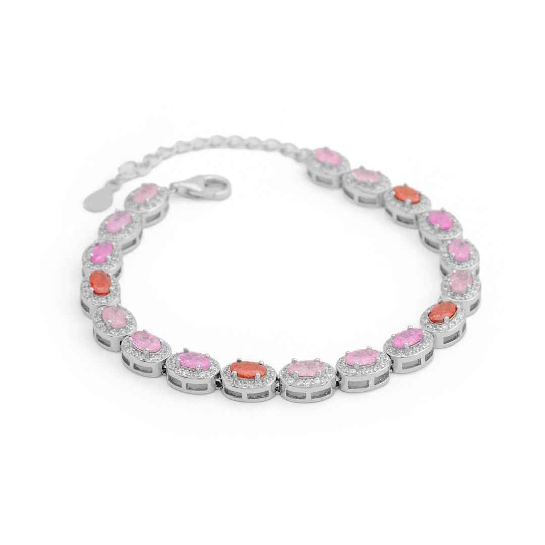 Silver Pink Halo Diamond Bracelet