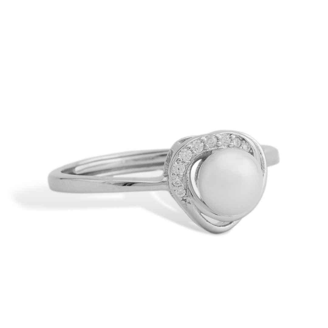 Silver Twisted Halo Pearl Ring