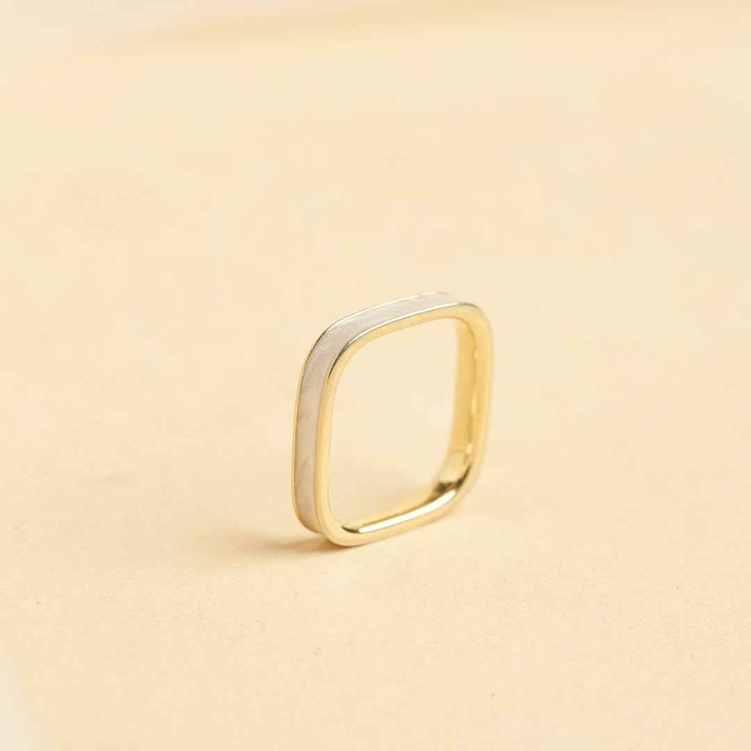 Square Shape Yellow Gold Silver Ring