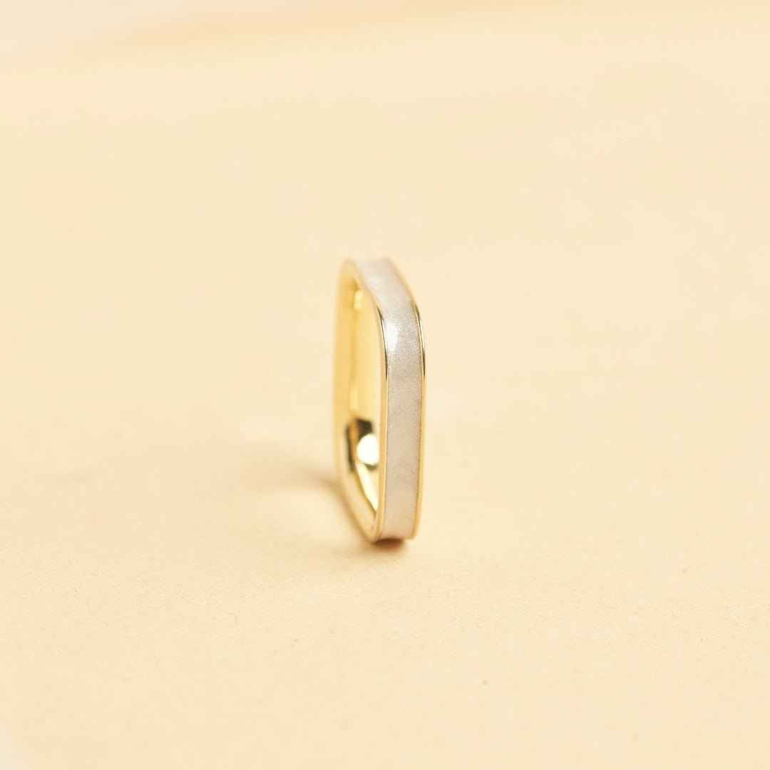 Square Shape Yellow Gold Silver Ring