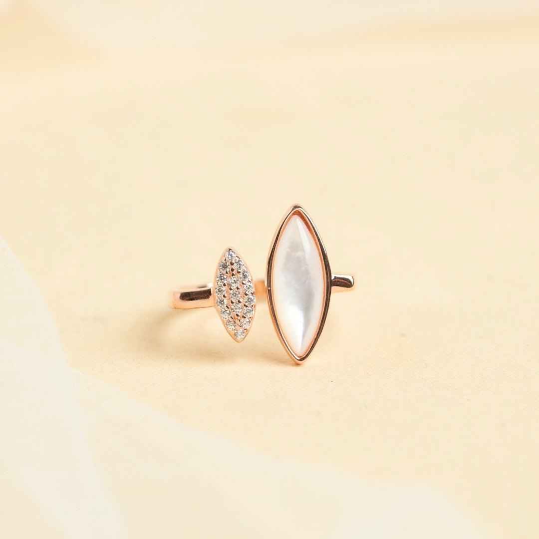 Tin Eye Mother Of Pearl Rose Silver Gold Ring