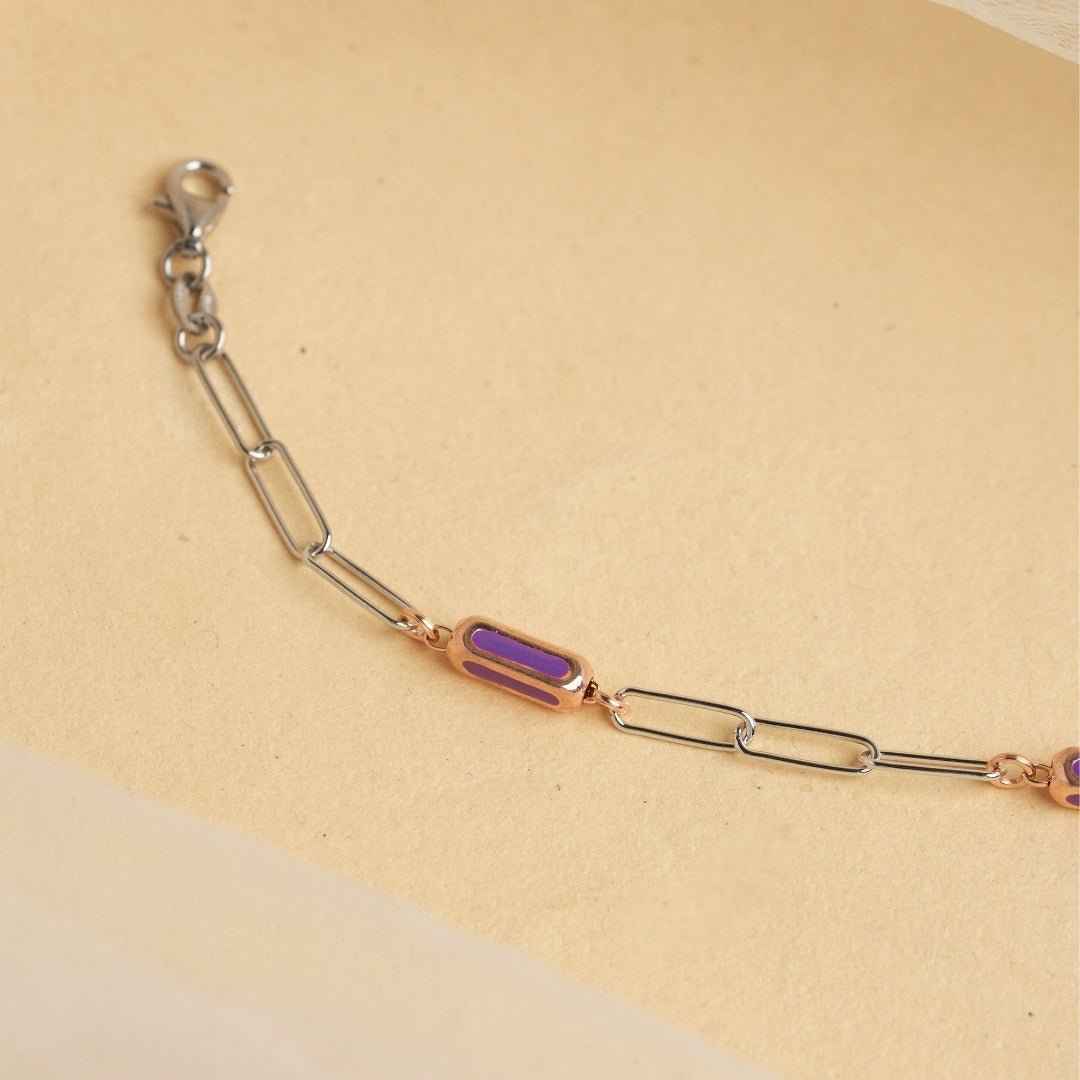 Violet Link Charm Silver Rose Bracelet