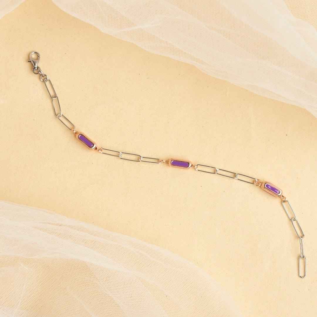 Violet Link Charm Silver Rose Bracelet