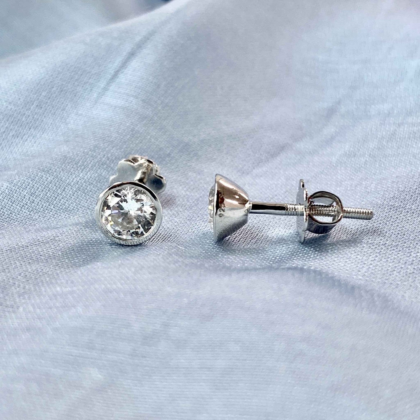Bezel Studs Silver Earrings