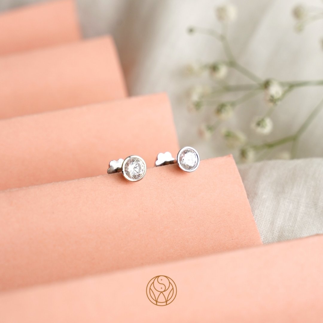 Bezel Studs Silver Earrings