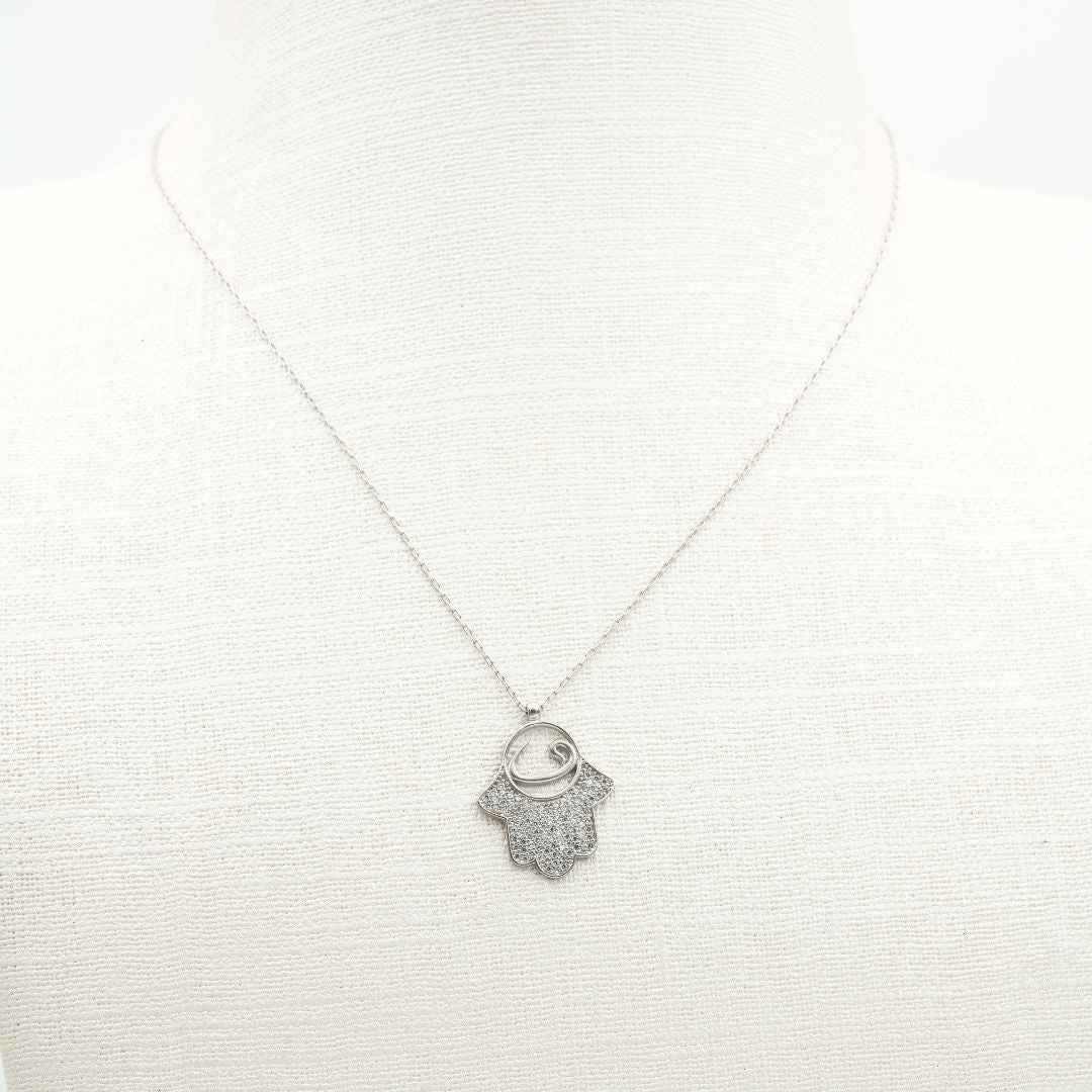 Elegant Hamsa Silver Necklace