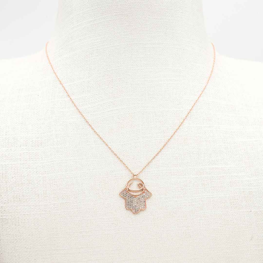 Elegant Hamsa Silver Necklace Rosegold