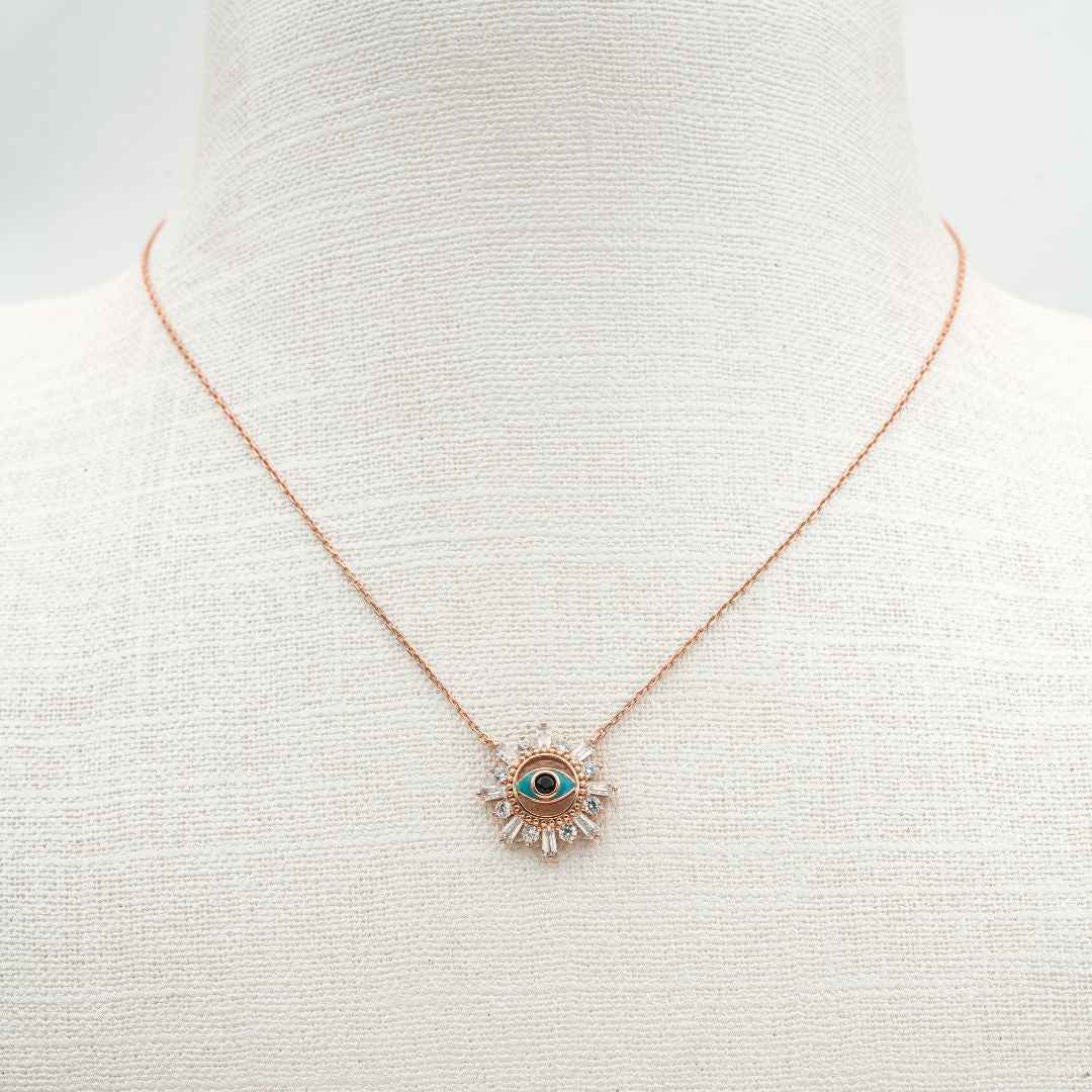Evil Eye 925 Sterling Silver Rose Necklace