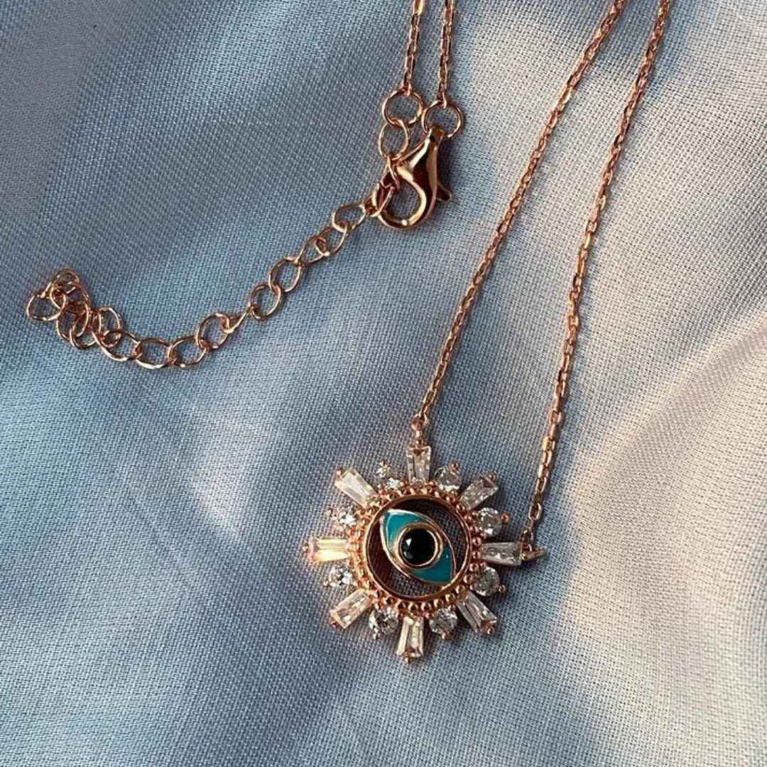 Evil Eye 925 Sterling Silver Rose Necklace