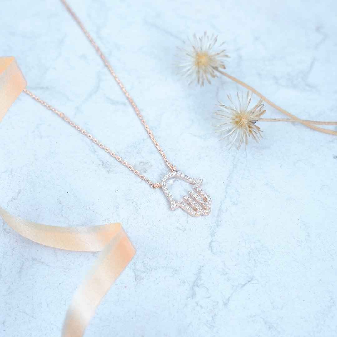 Hand of Good Luck Rose Silver Necklaces