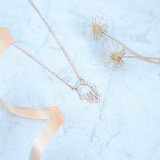 Hand of Good Luck Rose Silver Necklaces