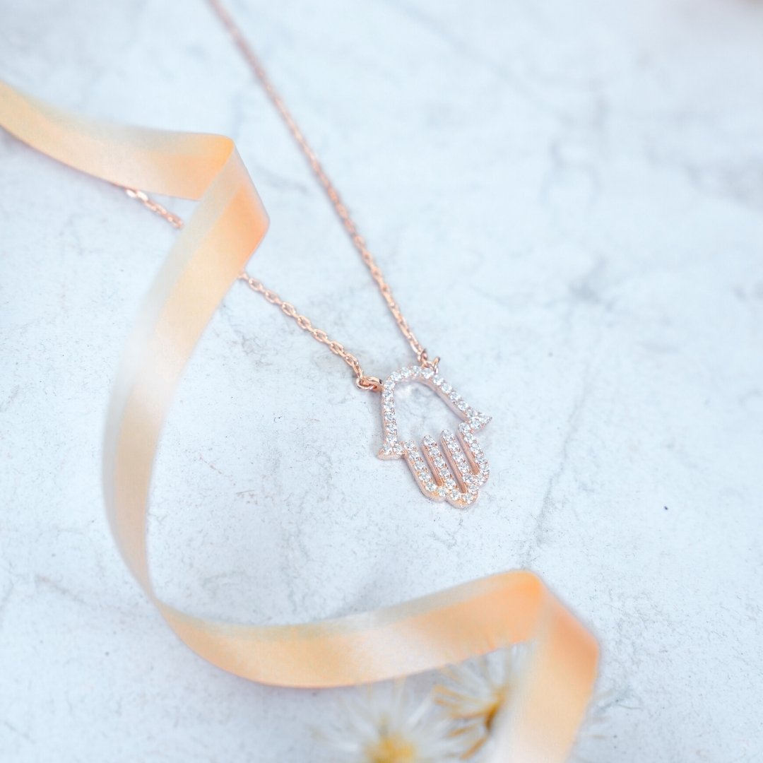 Hand of Good Luck Rose Silver Necklaces