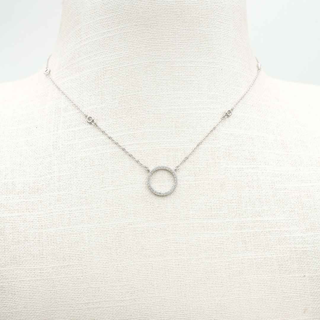 Open Circle Silver Diamond Necklace