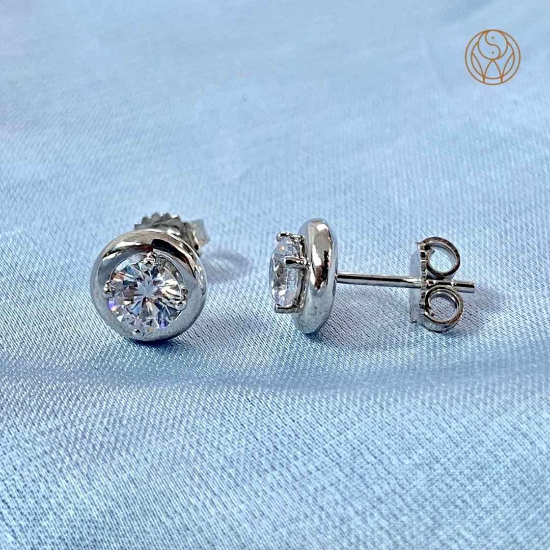 White Bezel Solitaire Silver Studs