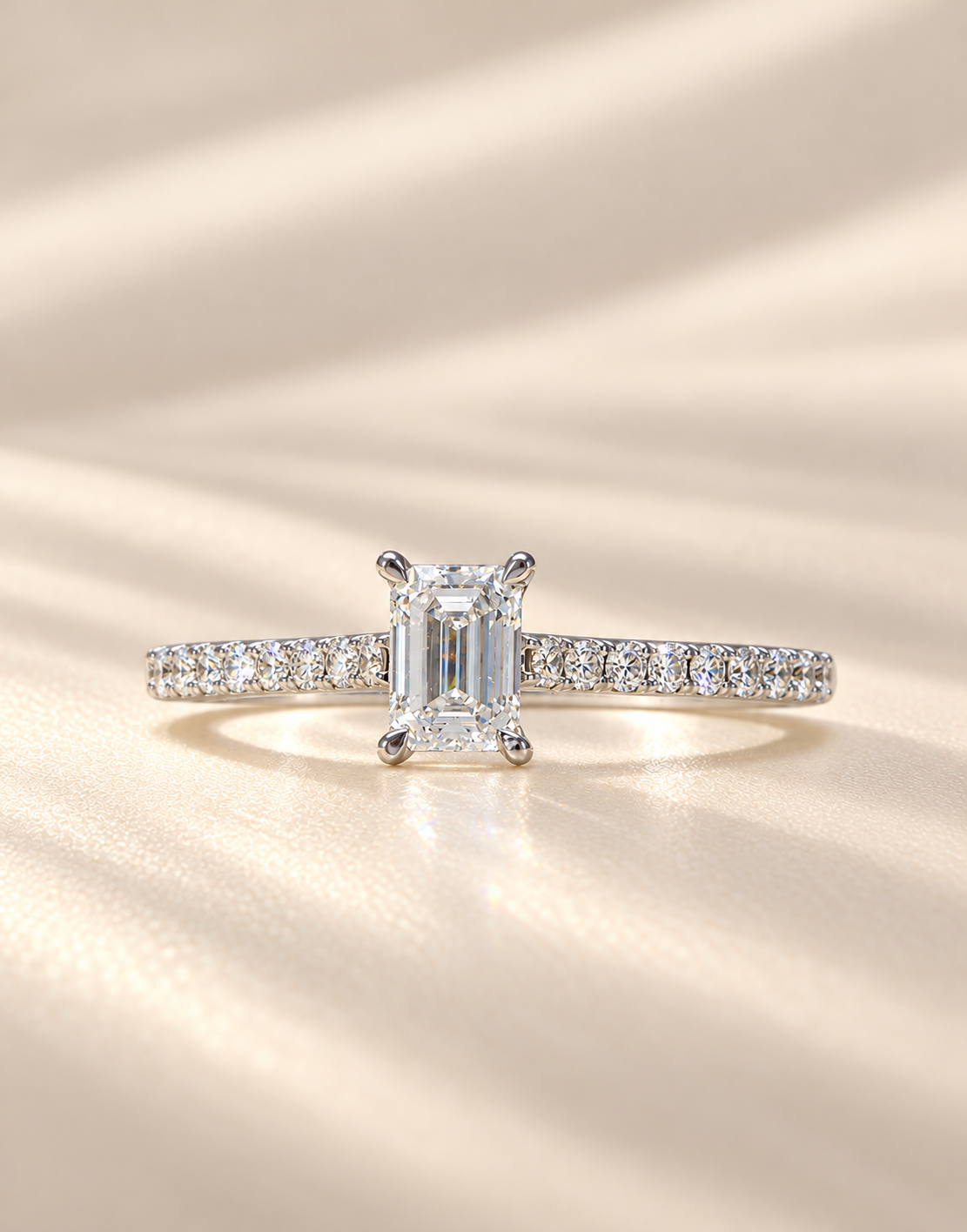 Emerald cut_diamond_ring_in_ivory_light