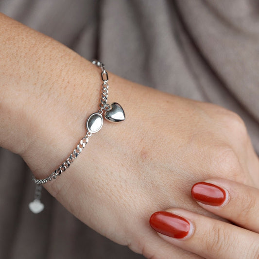 Heart Charm Link Silver Bracelet