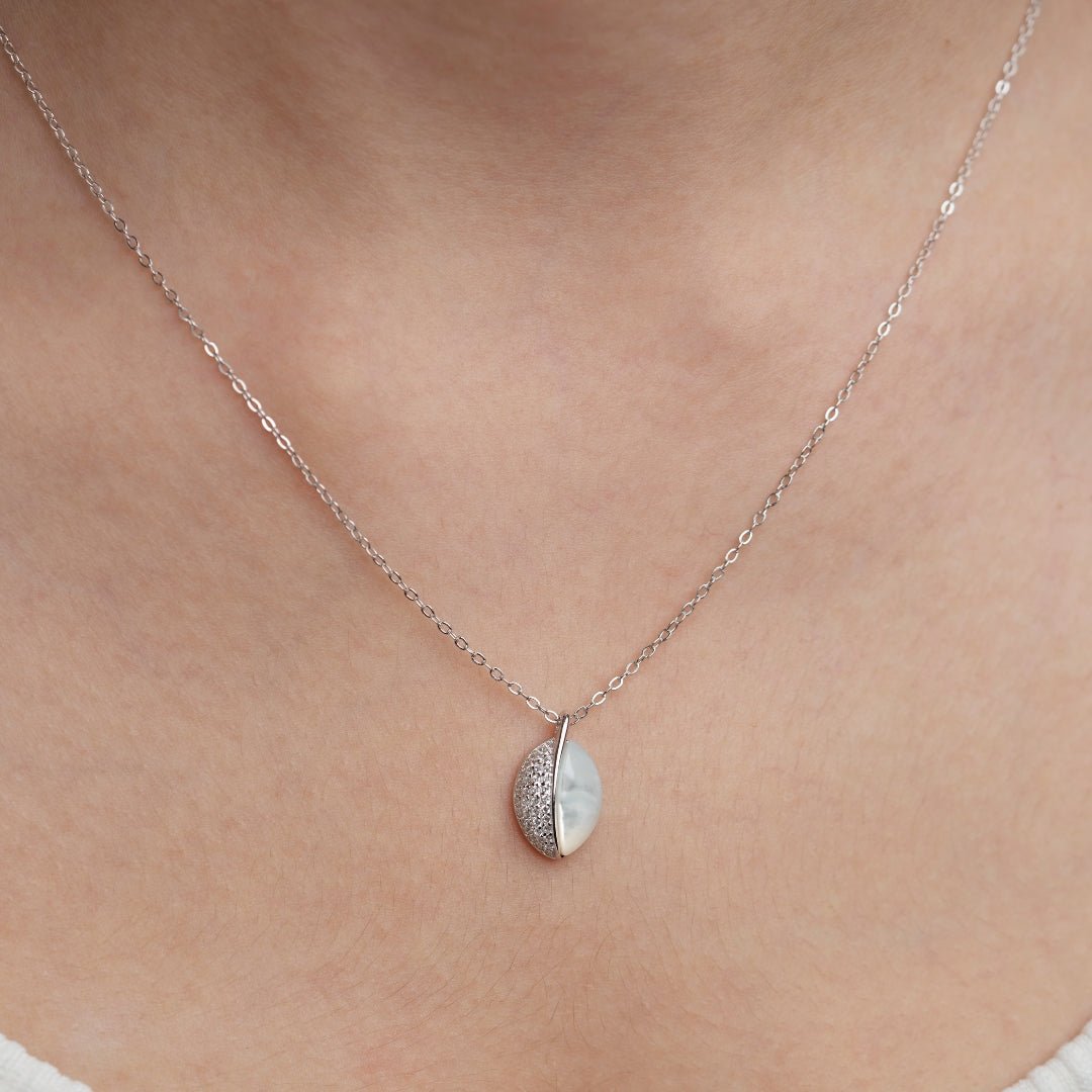 Mother Of Pearl Drop Silver Necklace - Shinewine.co