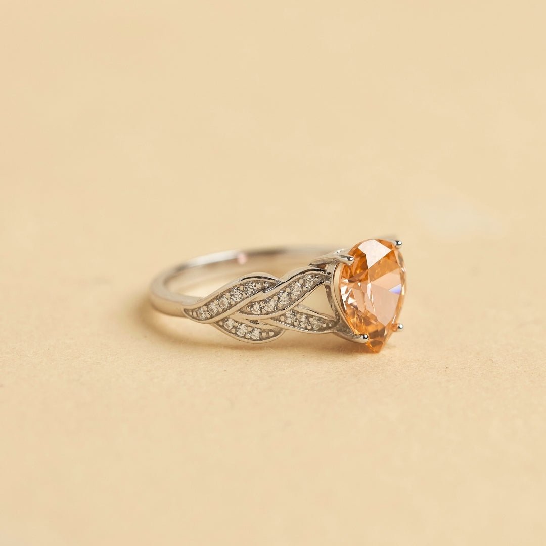 Pear Orange Stone Silver Ring - Shinewine.co