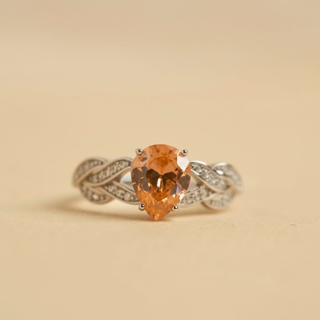 Pear Orange Stone Silver Ring - Shinewine.co