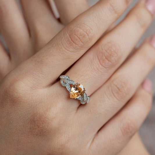 Pear Orange Stone Silver Ring