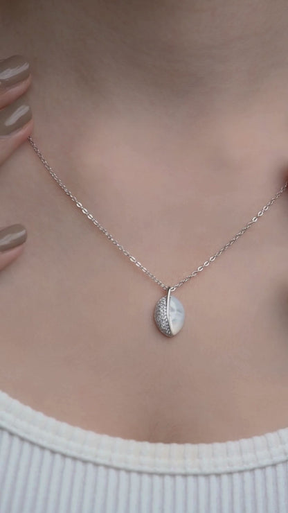 Mother Of Pearl Drop Silver Necklace