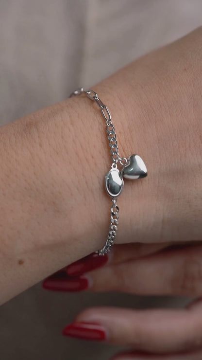 Heart Charm Link Silver Bracelet