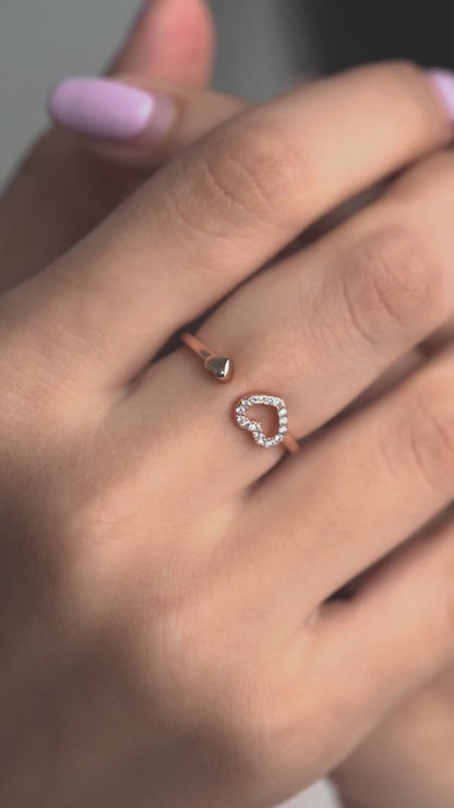 Rose Gold Silver Diamond Heart Ring