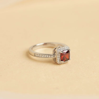 Red Ruby Halo Silver Ring - Shinewine.co