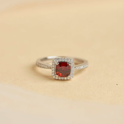 Red Ruby Halo Silver Ring - Shinewine.co