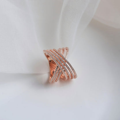 Rose Gold Silver Criss Cross Diamond Ring - Shinewine.co