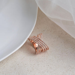 Rose Gold Silver Criss Cross Diamond Ring - Shinewine.co