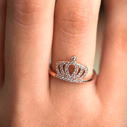 Rose Gold Silver Crown Ring - Shinewine.co